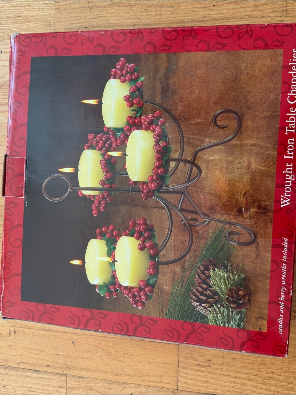 Wrought Iron Holiday Candle Centerpiece with Red Berry Accents
